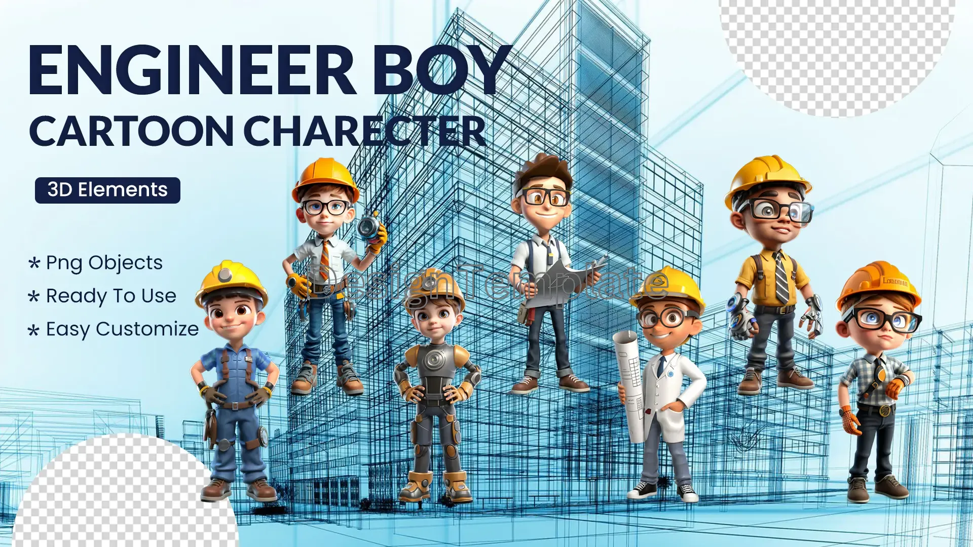 Tech Whizzes Dynamic 3D Male Engineer Characters Set
